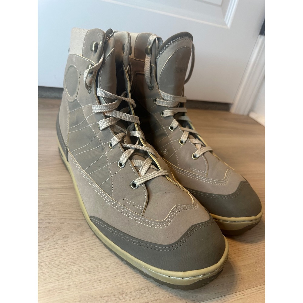 Simms Mens Tan Grey Wading Boots High Top Fly Fishing Shoes Size 14